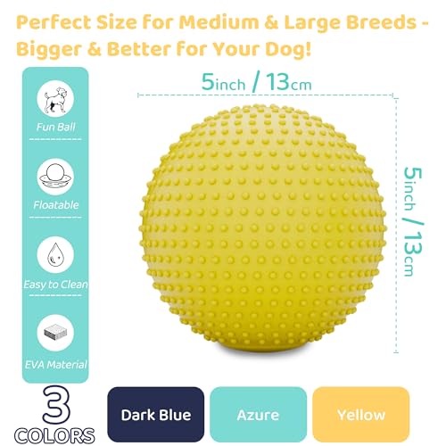 Dog Balls, EVA Dogs Toy Ball for Aggressive Chewers, 5 Inch Durable High Elasticity Interactive Ball for Training Dog Catch and Fetch, Floatable Toy for Medium and Large Dogs Puppies (Yellow)