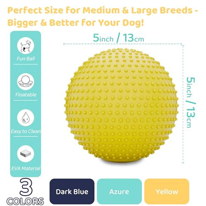 Dog Balls, EVA Dogs Toy Ball for Aggressive Chewers, 5 Inch Durable High Elasticity Interactive Ball for Training Dog Catch and Fetch, Floatable Toy for Medium and Large Dogs Puppies (Yellow)
