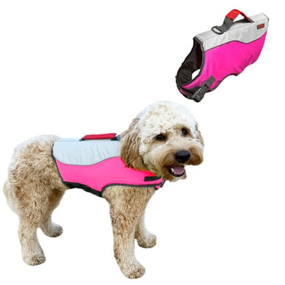 Water Float Dog Flotation Life Jacket Vest, Swimming Float Aid with Safety Handle, Adjustable Comfortable Durable Preserver High Buoyancy Coat (Pink, XX-Small) - color: Pink, size: XX-Small