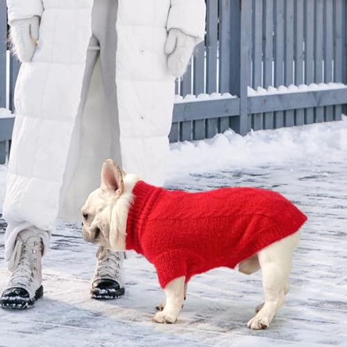 KOOLTAIL Small Dog Sweater, Fuzzy Thick Super Soft Warm Dog Christmas Sweater Turtleneck Pullover for Cold Weather, Classic Cable Knitwear, Fleece Pet Fall Winter Clothes Coats Puppy Cats, Red S - color: Red, size: Small