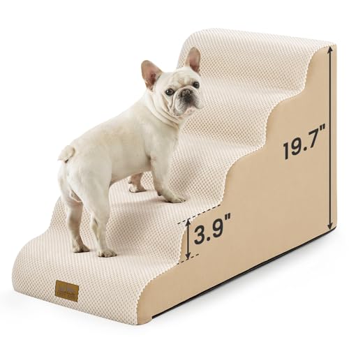COZY KISS Dog Stairs for Small Dogs 19.7"H, 5-Step Sturdy Foam Dog Steps for Couch, Bed or Sofa, Curved Pet Stairs for Puppy and Older Cat, Doggie Ladder with Washable Cover, 15.7x33x19.7 inch, Beige - color: Beige, size: 5 Step (15.7x33x19.7 inch)