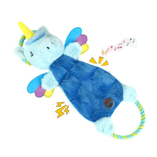Interactive Squeaky Dog Chew Toy, Tough Plush Dog Toys for Chewers, Small, Medium & Large Dogs, Plush with Double Rope Handles for Tug of War, Mess-Free, Light Blue - color: Light Blue
