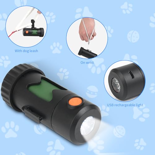 Pet Fit For Life Dog Poop Bag Dispenser with LED Light and USB Rechargeable Flashlight, Portable Puppy Waste Bag Holder with Leash Attachment & Velcro Wrist Strap, Perfect for Walks & Camping – Black