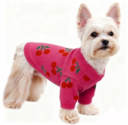 Dog Sweater for Small Dogs Pink Cherry Knitted Pullover,Puppy Sweatshirts Chihuahua Sweaters Warm Soft Pet Yorkie Winter Clothes for Kitten Cats and Dogs (XX-Small) - size: XX-Small（2-3lbs）