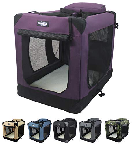 EliteField 3-Door Folding Soft Dog Crate with Carrying Bag and Fleece Bed (2 Year Warranty), Indoor & Outdoor Pet Home (20" L x 14" W x 14" H, Purple) - color: Purple, size: 20.0"L x 14.0"W x 14.0"H