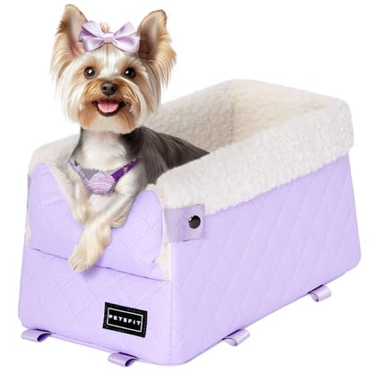 PETSFIT Cat Car Seat with Safe Protection Hooks, Center Console Dog Car Seat with Upgraded Safety Tethers, Washable Cushion, Dog Car Seats for Small Dogs Up to 8 Lbs (Purple) - color: Purple