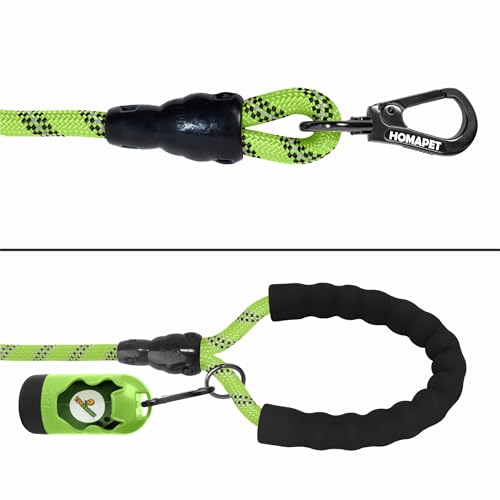 Homapet. Braided Rope Dog Leash 6 Ft with Comfortable Padded Handle Reflective Threads with Poop Bag Dispenser for Large Dogs (Green/Black 6FT-1/2) - color: Green/ Black