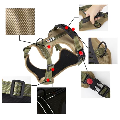 L Size Tactical Dog Harness No Pull Adjustable Pet Vest Collars with Handle and Reflective Trim, Training Harnesses for Boy and Girl Large Dogs and Medium Small Size Pet - color: KHAKI GREEN, size: L