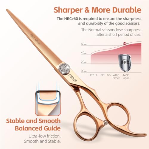 7'' Straight Dog Grooming Scissors Rose Gold Titanium Professional Pet Grooming Shears for Dogs Cat Japan 440C Right Handed Trimming Scissors for Teddy Shih Tzu (7,Straight) - size: 7.0 inch, style: Straigth Shears