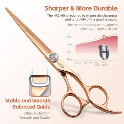 7'' Straight Dog Grooming Scissors Rose Gold Titanium Professional Pet Grooming Shears for Dogs Cat Japan 440C Right Handed Trimming Scissors for Teddy Shih Tzu (7,Straight) - size: 7.0 inch, style: Straigth Shears