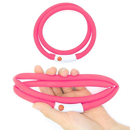 HIGO LED Dog Collar, Silicone Lightweight Light Up Dog Collars, USB Rechargeable LED Dog Necklace Light for Your Dogs Cats Glow in the Dark (Pink-Silicone) - color: Pink-Silicone