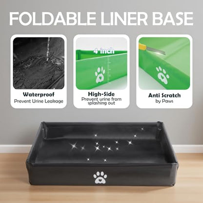 MEEXPAWS Dog Pee Pad Holder Foldable with Dog Litter Box Enclosure High Wall, Puppy Pad Holder Tray Liner Base with DIY Splash Guard, Indoor Dog Potty for Medium to Large Dogs, Leak-Proof, Easy Clean - size: Large - 33'' x 22''