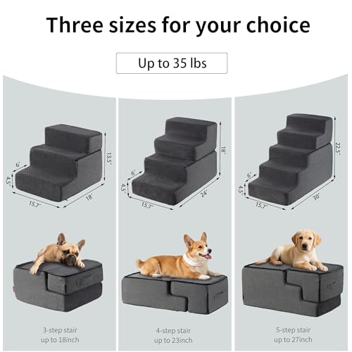 Dog Stairs for Small Dogs & Cats 22.5" H, 5-Step Non-Slip Dog Steps for Bed, Sofa and Chair, Pet Stairs with High Density Foam, Grey