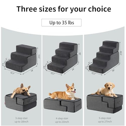 Dog Stairs for Small Dogs & Cats 22.5" H, 5-Step Non-Slip Dog Steps for Bed, Sofa and Chair, Pet Stairs with High Density Foam, Grey