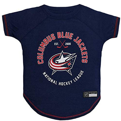 NHL Columbus Blue Jackets Tee Shirt for Dogs & Cats, Small. - Are You A Hockey Fan? Let Your Pet Be An NHL Fan Too! - color: Colombus Blue Jackets, size: Small
