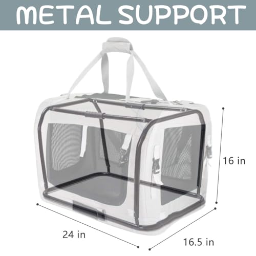 Extra Large Cat Carrier Soft Sided, Portable Small Dog Carrier for 2 Cats, 24"x16.5"x16" Car Travel Folding Comfortable Design with Bowl, Grey - color: Grey