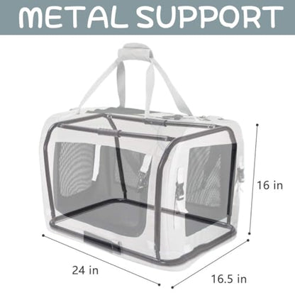 Extra Large Cat Carrier Soft Sided, Portable Small Dog Carrier for 2 Cats, 24"x16.5"x16" Car Travel Folding Comfortable Design with Bowl, Grey - color: Grey