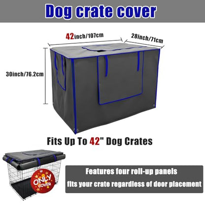 42-Inch Grey Dog Crate Cover – Light-Blocking Protective Cover with Roller Shades, Sound-Dampening Sunshade for Wire Kennels, Features Breathable Side Window (Cover Only) - color: Grey, size: 42.0"L x 28.0"W x 30.0"H