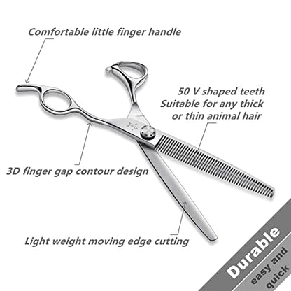 High-end Professional Dog Grooming Thinning Scissors Teeth Cutting Blending Shears Pet Texturizing Shears 7.5 Inch Extremely Very Sharp Stainless Steel Alloy For Cat Horse And Other Animals - style: 7.5inch Thinning