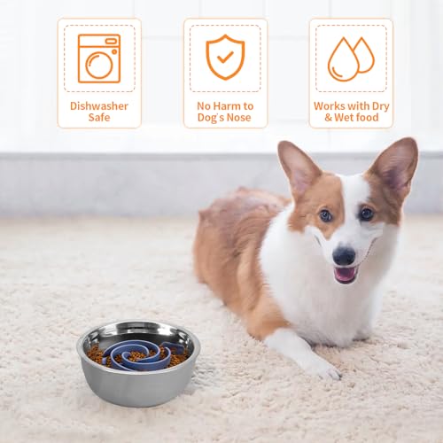 Slow Feeder Dog Bowls Insert, Bestalk Soft Silicone Slow Eating Feeder Insert with Suction Cups for Small, Medium and Large Dogs, Fit into Basic and Elevated Dog Bowls, Dark Blue - color: Dark Blue, size: L