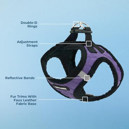Best Pet Supplies - All Weather Plush, Reflective, No Pull Harness for Small, Medium Dogs, Cats - Secure with Hook & Loop Fastener, Buckle, Double D-Rings - Purple Faux Leather, XS - color: Purple Faux Leather, size: XS
