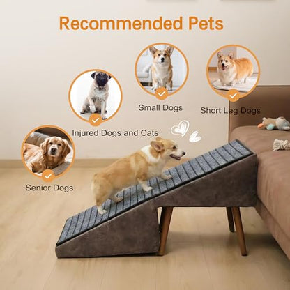 2-in-1 Dog Ramp and Stairs for Bed and Couch, 17 Inch High,Foldable Ottoman Ramp with Non-Slip Replaceable Carpet, Joint Relief for Small and Large Dogs - color: Brown