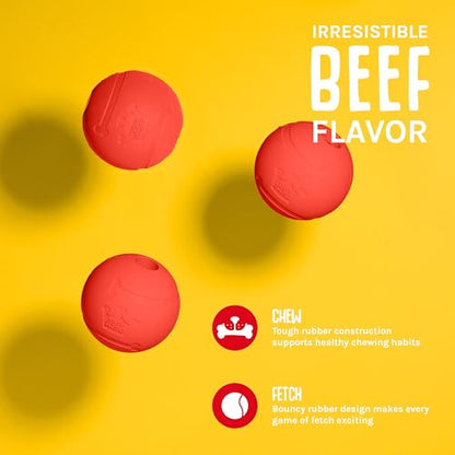 Chew King Flavored Rubber Ball Collection, 2.5 Inch Beef Flavor Rubber Balls 3-Pk - color: H) 2.5" 3-Pack (Beef)