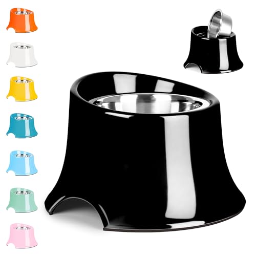 Tilted Elevated Dog Bowls Non-Slip & Non-Spill Pet Feeder with Elevated Detachable Melamine Stand, High Capacity Tilted Dog Bowl for Medium Small Size Dogs M/2 Cup Black - color: Black, size: M/2 Cup