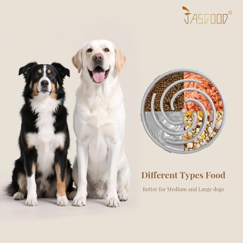JASGOOD Slow Feeder Dog Bowl - Anti-Gulping, Prevents Bloat & Choking, Healthy Design for Large & Medium Dogs - color: E-Light Grey