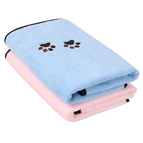 Pet Dog Cat Microfiber Drying Towel Ultra Absorbent Great for Bathing and Grooming (2-Pack) - color: Pink Blue