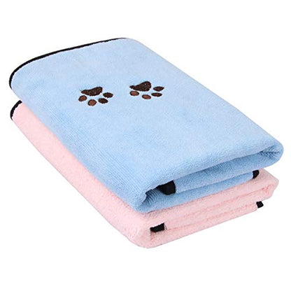 Pet Dog Cat Microfiber Drying Towel Ultra Absorbent Great for Bathing and Grooming (2-Pack) - color: Pink Blue