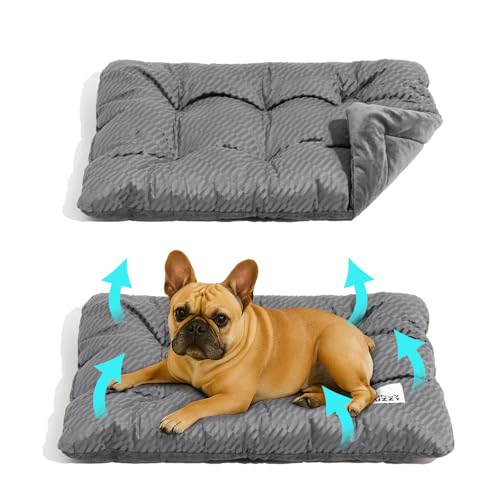 FUNNY FUZZY Washable Dog Crate Pad 30x20, Double-Sided Cooling Linen & Sherpa, Flat Crate Mat/Kennel Pad, Rectangle Dog Bed for Medium Dogs & Cats, Charcoal Grey - color: Grey, size: 30"×19" Medium