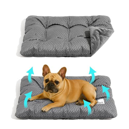 FUNNY FUZZY Washable Dog Crate Pad 30x20, Double-Sided Cooling Linen & Sherpa, Flat Crate Mat/Kennel Pad, Rectangle Dog Bed for Medium Dogs & Cats, Charcoal Grey - color: Grey, size: 30"×19" Medium