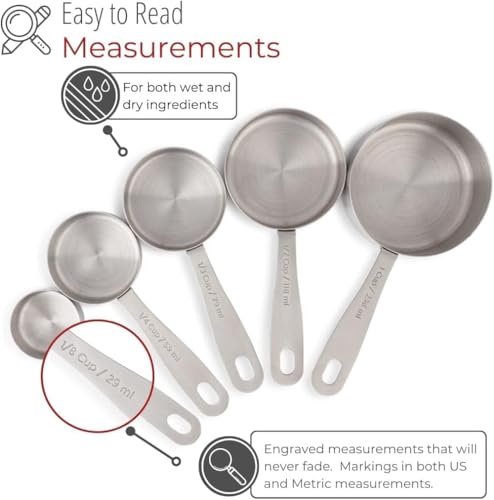 husMait 10-Piece Stainless Steel Measuring Cups and Spoons Set - Heavy Duty Metal Liquid & Dry Measuring Tools with Engraved Imperial & Metric Markings - Stackable, Rust-Resistant, Dishwasher Safe - color: Measuring Cups & Spoons Set