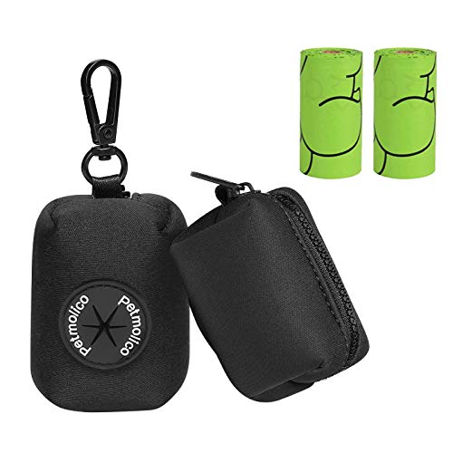 Petmolico Dog Poop Bag Holder Leash Attachment, Dog Waste Bag Dispenser Zippered Pouch, Fits Any Puppy Leash, Includes Free Roll of Poop Bags, Poop Bag Dispenser - 2 Pack, Black - color: Black