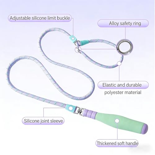 iiniim No-Pull Dog Leash with Padded Handle and Stop Durable Rope Construction Reflective for Evening Runs with Medium Dogs Purple 1.85M - color: Purple, size: 1.85M