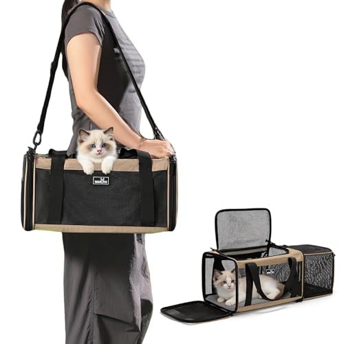 Wakytu Airline Approved Expandable Pet Carrier for Small Cats, Collapsible Travel Bag with 600D Oxford, Safety Lock Zipper,S - size: Small