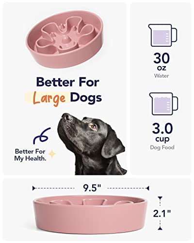 LE TAUCI Slow Feeder Dog Bowls Ceramic,3 Cups Slow Feeding Dog Bowl Medium Large Breed, Pet Bowl for Fast Eaters, Puzzle Pet Dishes, Pink Bloom - color: Pink Bloom, size: L-3 Cups