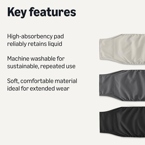 Amazon Basics Washable Reusable Male Dog Belly Band Diapers, Highly Absorbent with Sewn-in Pad, XL (24-31 Inch Waist), Black, Grey, Silver, 3-Pack - size: XL