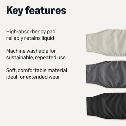 Amazon Basics Washable Reusable Male Dog Belly Band Diapers, Highly Absorbent with Sewn-in Pad, XL (24-31 Inch Waist), Black, Grey, Silver, 3-Pack - size: XL