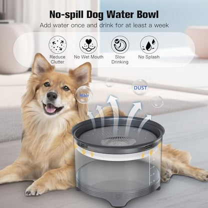 UPSKY 5.5L Dog Water Bowl,186oz Large Capacity, No Spill Anti-Slip Slow Drinking Pet Feeder for Messy Drinkers - color: Gray