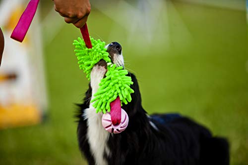 Dingo Dog Tug Toy and TPR Rubber Ball with Bungee Handle, Microfiber Green - color: Green