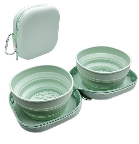 ZBBOPQ Portable Dog Bowl, Collapsible 2-in-1 Travel Dog Bowls with Carabiner Clip, Silicone Double Pet Food and Water Dish for Outdoor Camping and Hiking (Green) - color: Green