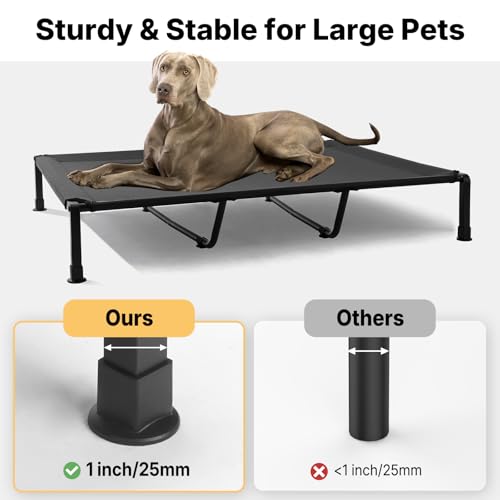 Veehoo Elevated Dog Beds Large Sized Dog with Fluffy Plush Bolster Cushion, Washable Orthopedic Dogs Couch Bed, Raised Pet Cot with Removable Mat, Breathable Mesh, No-Slip Feet, 59 x 37 inches, Black - color: Black, size: 59"L x 37"W x 7.9"Th