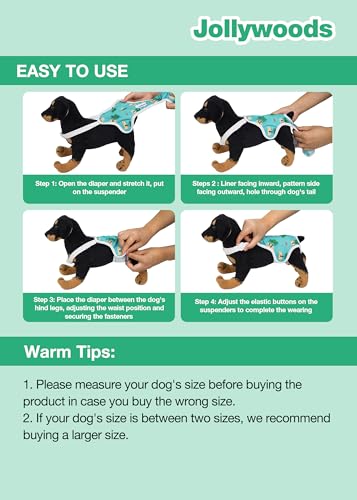 Jollywoods 3 Pack Washable Female Dog Diaper Onesie Sanitary Pantie with Adjustable Suspender, Reusable Fixed Doggie Diapers, Super Absorbent Leakproof for Small Medium Large Dog in Heat Cycle L - size: Large(13"-21" Waist)