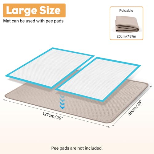 50" x35" Pee Pad Holder for Dogs Puppy Pad Holder Large Silicone Pee Tray for Dog Training Floor Protection Raised Edge Dog Potty Tray, No Pee Pads(Khaki) - color: 50" X35"khaki
