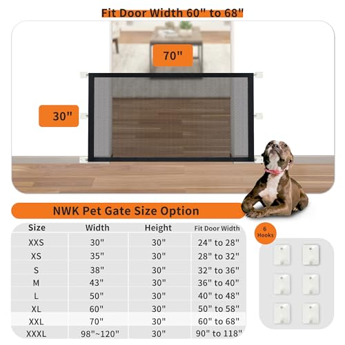 NWK Magic Dog Gate for Stairs Pet Gate for The House Providing a Safe Enclosure for Pets to Play and Rest, 6 Hooks Design (30'' X 70'') - size: 70'' X 30''