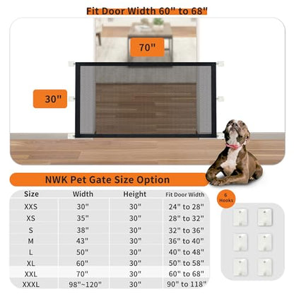 NWK Magic Dog Gate for Stairs Pet Gate for The House Providing a Safe Enclosure for Pets to Play and Rest, 6 Hooks Design (30'' X 70'') - size: 70'' X 30''