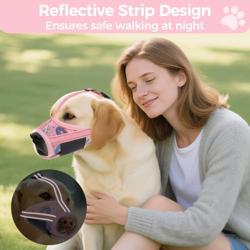 PAWCHIE Dog Muzzle, Soft Muzzle Anti Biting Barking Chewing, Comfortable Air Mesh Mouth Guard Breathable Adjustable Loop Pets Muzzle for Small Medium Large Dogs, Allows Panting Drinking, Pink Donut S - size: S(Snout Cir: 4.72"-5.91")