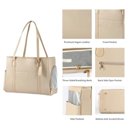 Stylish Dog Purse Carrier, Leather Pet Carrier Bag for Small Dogs Cats Puppy, Airline Approved Soft-Sided Carrier Ivory - color: Ivory